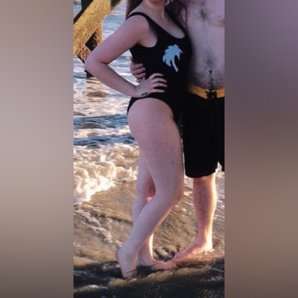 Black Double Palm Tree One Piece Swimsuit size Large - Picture 6 of 7